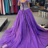 Quinceanera Dress Princess Purple Beaded Off-the-Shoulder Ball Gown