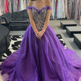 Quinceanera Dress Princess Purple Beaded Off-the-Shoulder Ball Gown