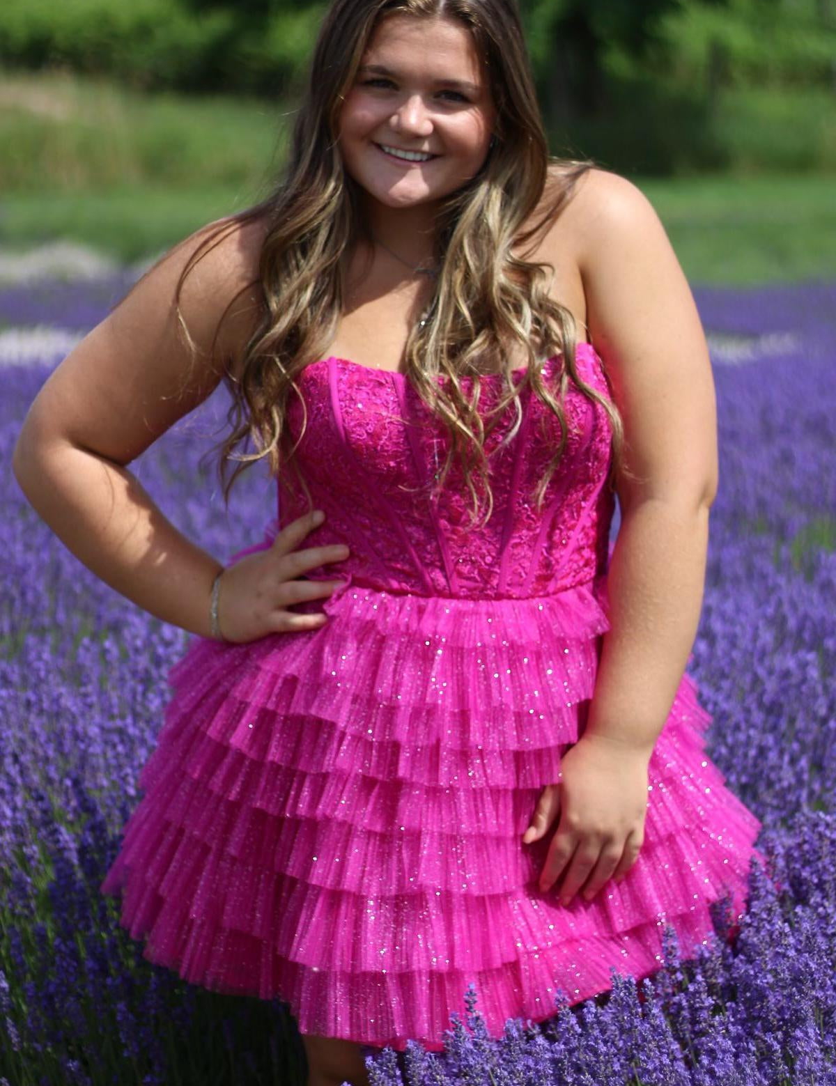 Sweetheart Purple A-line Tiered Ruffle Short Dress