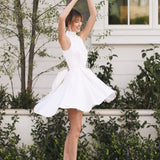 A-Line Halter Sleeveless ShortMini Satin Wedding Dresses With Bow