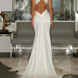 Mermaid V-Neck Sleeveless Sweep Train Silk Like Satin Wedding Dresses