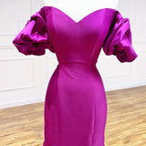 Magenta Satin Strapless Trumpet Long Prom Dress