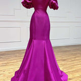 Magenta Satin Strapless Trumpet Long Prom Dress