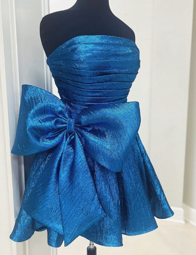 Royal Blue Strapless A-line Pleated Homecoming Dress with Bow