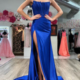 Arielle |Sheath Strapless Corset Satin Prom Dress with Slit