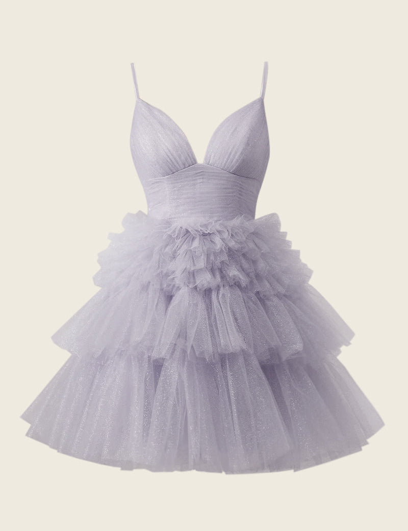 Layla | A-Line Deep V Neck Tiered Short Homecoming Dress