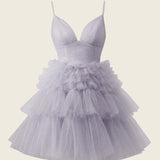 Layla | A-Line Deep V Neck Tiered Short Homecoming Dress