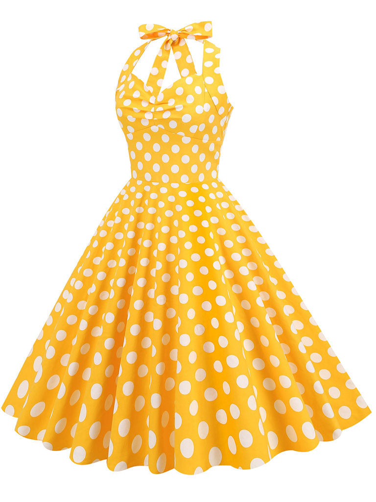 Red Polka Dots Halter Classis Style 1950S Dress