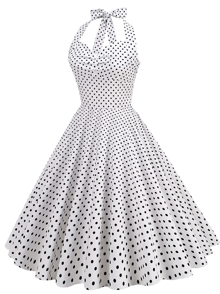 Red Polka Dots Halter Classis Style 1950S Dress