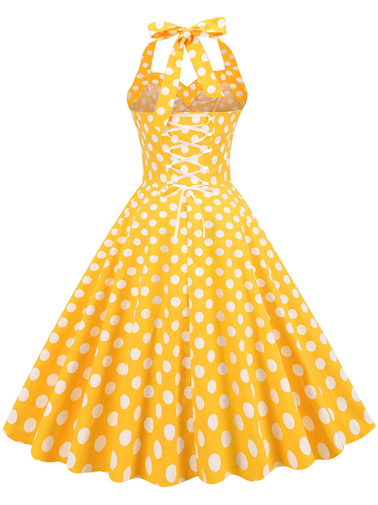 Red Polka Dots Halter Classis Style 1950S Dress