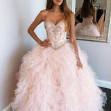 Pink Sweetheart Sleeveless Tulle Prom Dresses