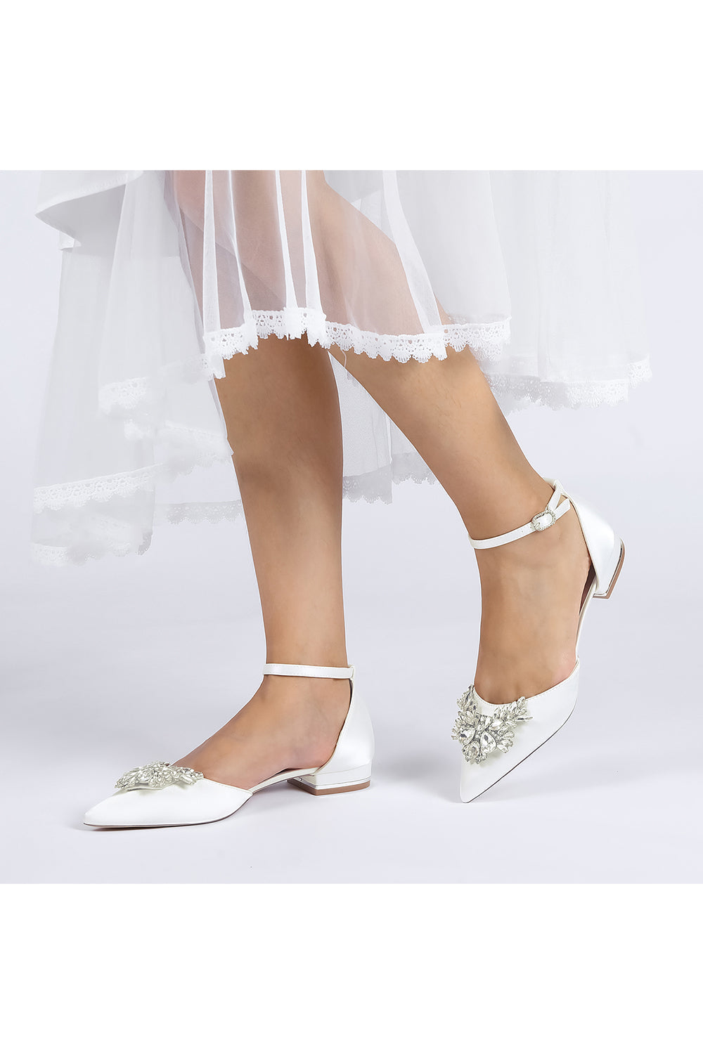 Rhinestone Pointed Toe Ankle Strap Kitten Heels