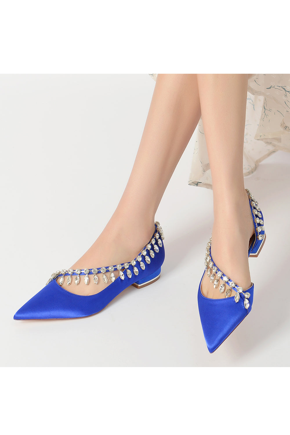 Rhinestone Beaded Pointed Toe Kitten Heels