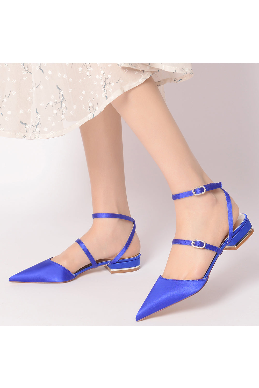 Simple Satin Pointed Toe Buckle Kitten Heels