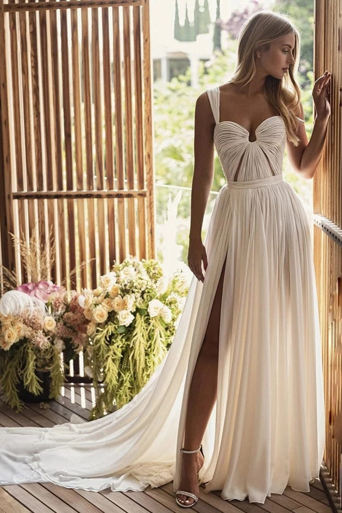 Stephany | Bohemian A-Line Long Chiffon Sweetheart Wedding Dresses