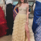 Scout | A-Line Sweetheart Champagne Tulle Prom Dresses with Appliques