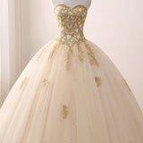 Quinceanera Dress Ivory Ball Gown Sweetheart Strapless Sleeveless Appliques Beading Prom Dresses