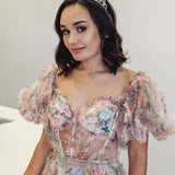 Sydney |A Line Off The Shoulder Floral Tulle Prom Dress