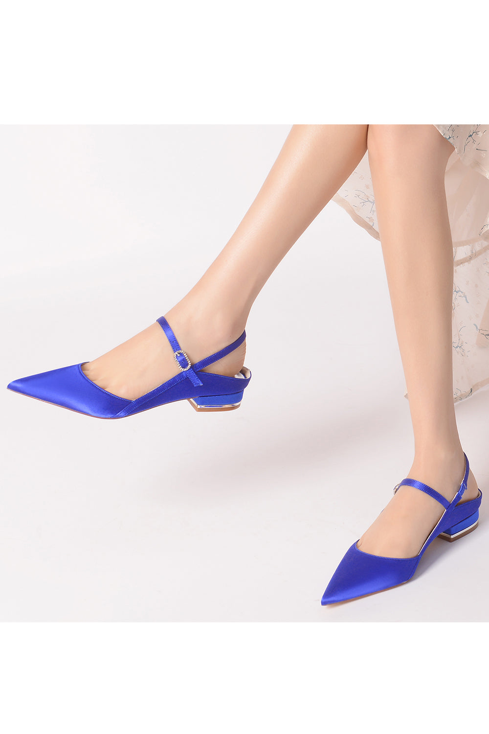 Satin Pointed Toe Buckle Kitten Heels