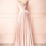 Vienna | Simple Satin Long A-Line Prom Dress Spaghetti Straps Evening Dress