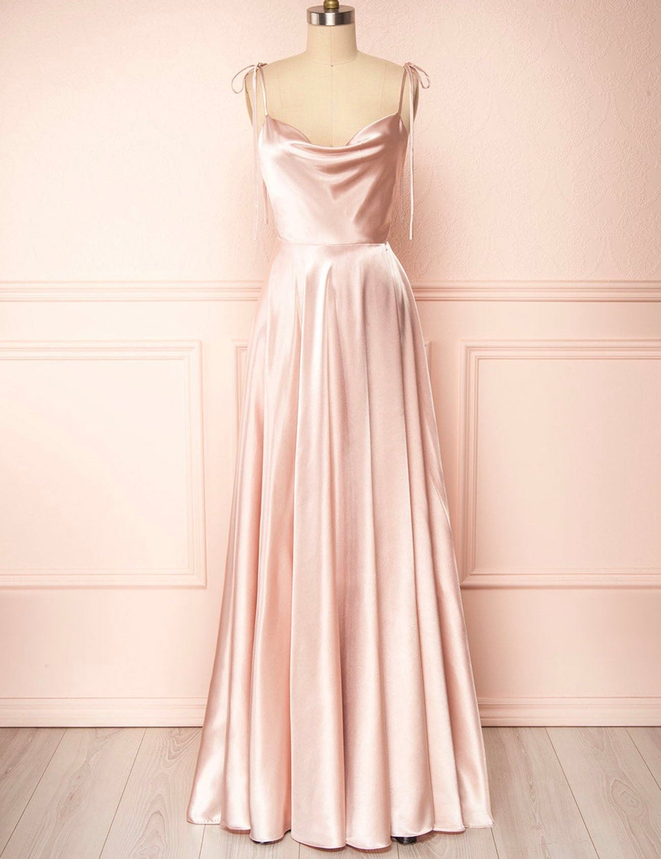 Vienna | Simple Satin Long A-Line Prom Dress Spaghetti Straps Evening Dress