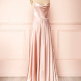 Vienna | Simple Satin Long A-Line Prom Dress Spaghetti Straps Evening Dress