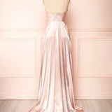 Vienna | Simple Satin Long A-Line Prom Dress Spaghetti Straps Evening Dress