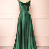 Vienna | Simple Satin Long A-Line Prom Dress Spaghetti Straps Evening Dress