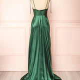 Vienna | Simple Satin Long A-Line Prom Dress Spaghetti Straps Evening Dress