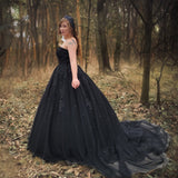 2024 New Black Crystals Appliques Tulle Sweetheart Long Wedding Dresses