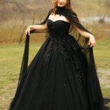 2024 New Black Crystals Appliques Tulle Sweetheart Long Wedding Dresses