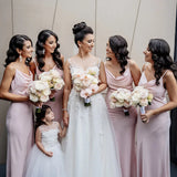 Pink Sheath Spaghetti Straps Long Bridesmaid Dress