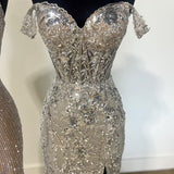 Soleil | Gold Sequin Lace Off the Shoulder Mermaid Prom Dress