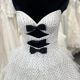 Polka Dot Strapless Ruffle Tiered Prom Gown with Keyholes