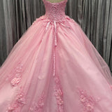 Braelynn | Pink Tulle Floral Appliques Sweetheart Lace-Up Quinceanera Dress