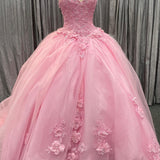 Braelynn | Pink Tulle Floral Appliques Sweetheart Lace-Up Quinceanera Dress