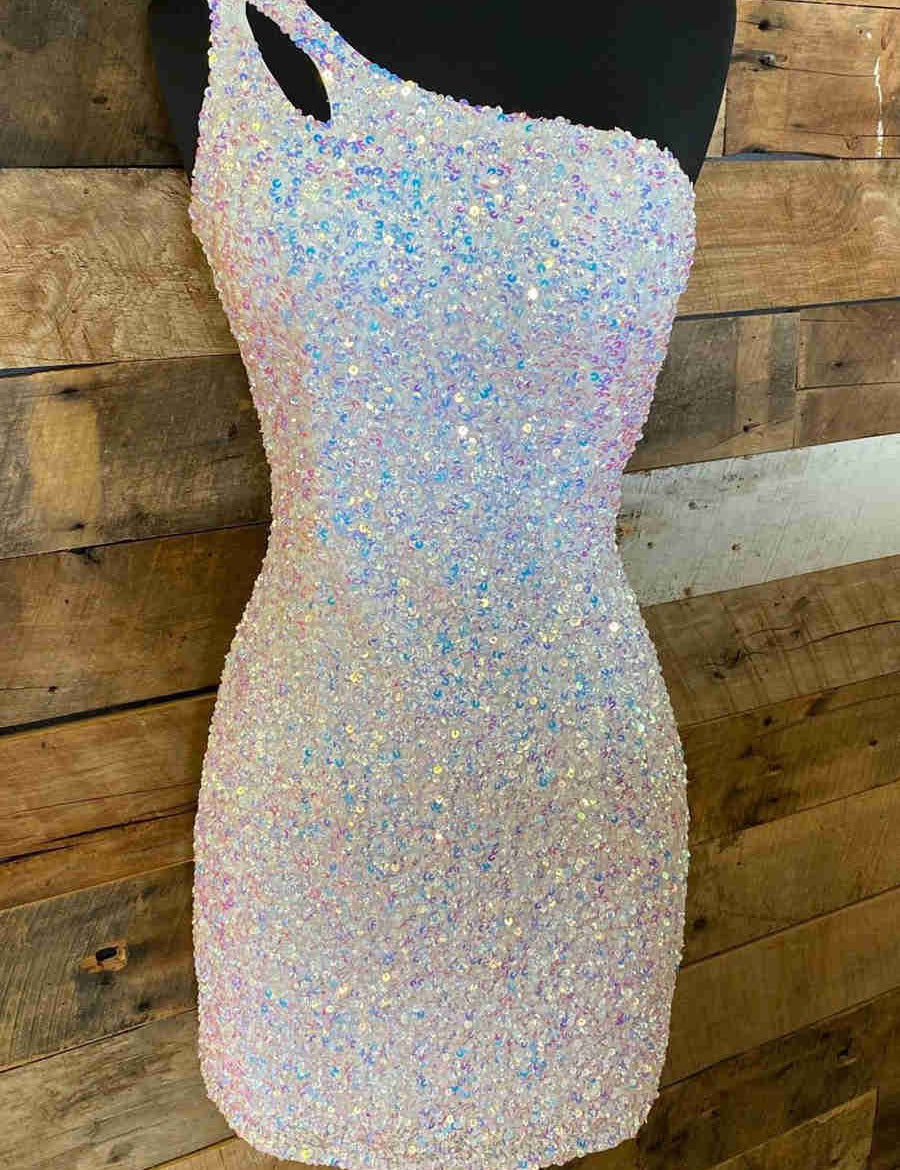 Magdalene |Sparkly Bodycon One Shoulder Sequins Short Homecoming Dress with Keyhole