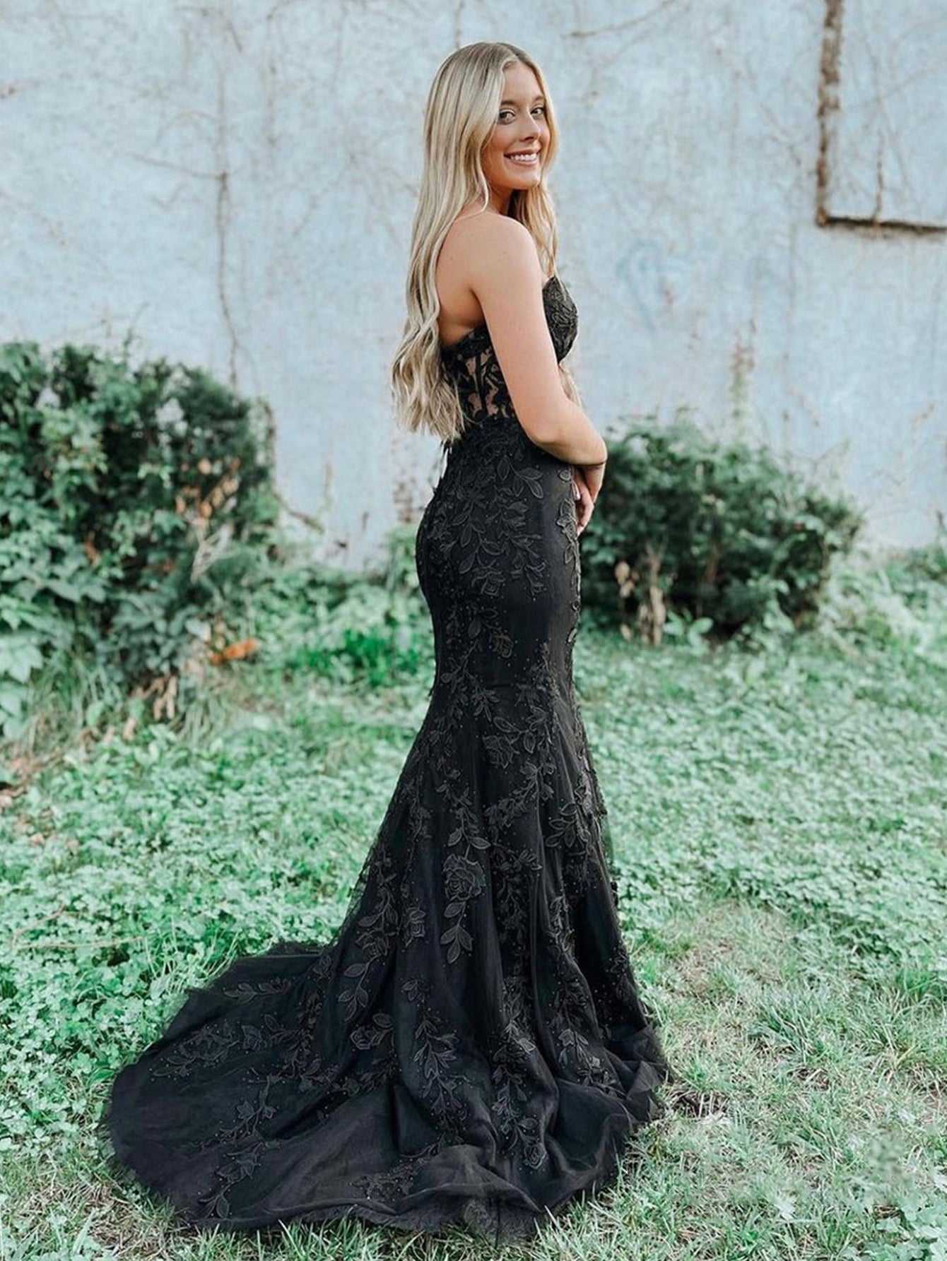 Evie |Mermaid Strapless Lace Prom Dress With Appliques