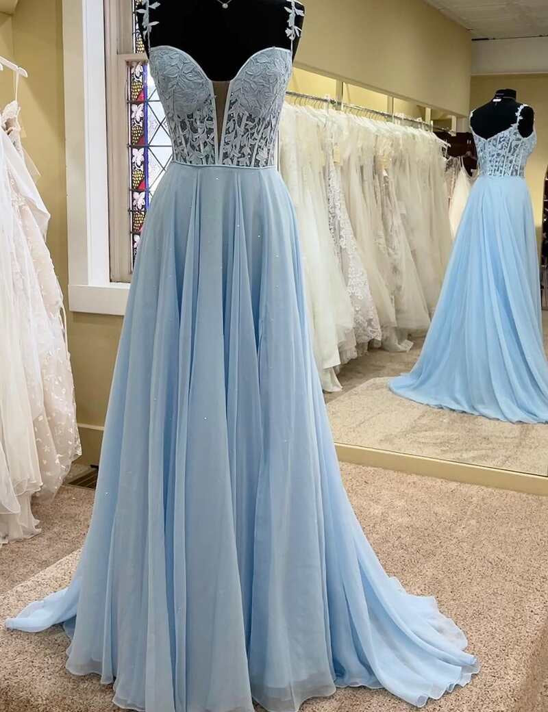 Periwinkle Off-the-Shoulder A-line Princess Prom Gown