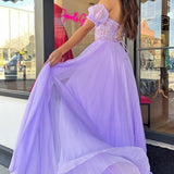 Rachel |A line Sweetheart Chiffon Prom Dress with Puff Sleeves