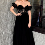 Rachel |A line Sweetheart Chiffon Prom Dress with Puff Sleeves