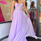 Rachel |A line Sweetheart Chiffon Prom Dress with Puff Sleeves