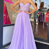 Rachel |A line Sweetheart Chiffon Prom Dress with Puff Sleeves