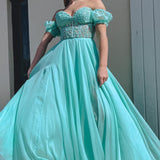 Rachel |A line Sweetheart Chiffon Prom Dress with Puff Sleeves