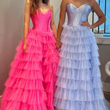 Harmony |A-Line Sweetheart Tiered Tulle Prom Dress with Slit