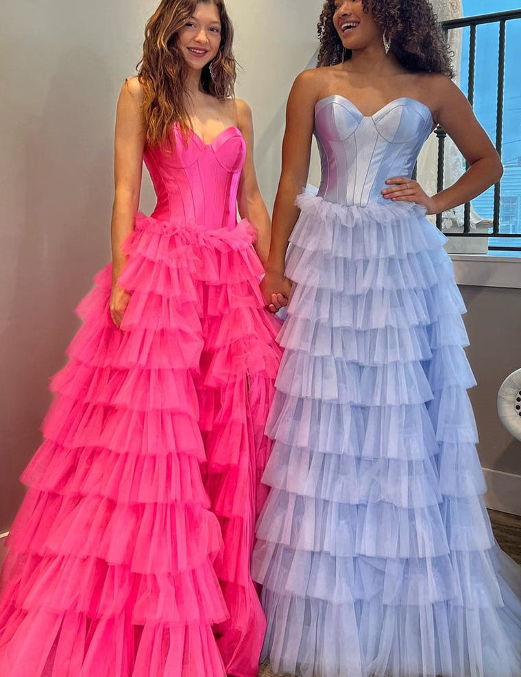 Harmony |A-Line Sweetheart Tiered Tulle Prom Dress with Slit