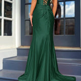 Nadia |Mermaid Strapless Satin Long Prom Dress With Slit