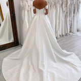 Elly | Elegant A-Line Off the Shoulder White Satin Wedding Dresses