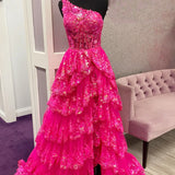 Livia |Sheath One Shoulder Tiered Lace Long Prom Dress