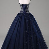 Quinceanera Dress Navy Blue Ball Gown Floor Length Sweetheart Sleeveless Mid Back Prom Dresses